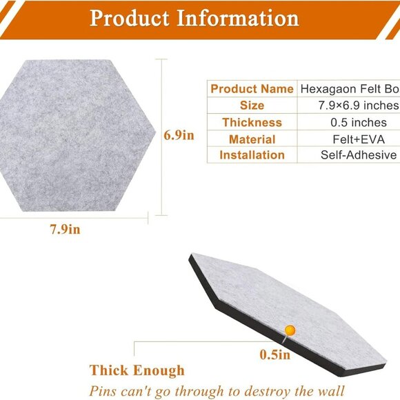 8Pcs Hexagon Felt Cork Board Tiles, Self Adhesive DIY Bulletin Board Pin Board f - Picture 6 of 7